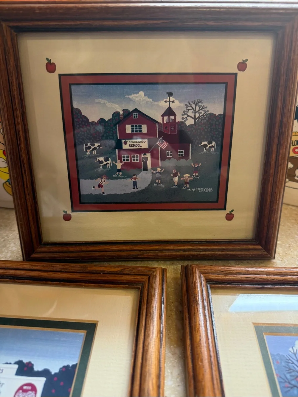 Vintage Donna Perkins Framed Country Farmhouse Print Set Cows Set of 3